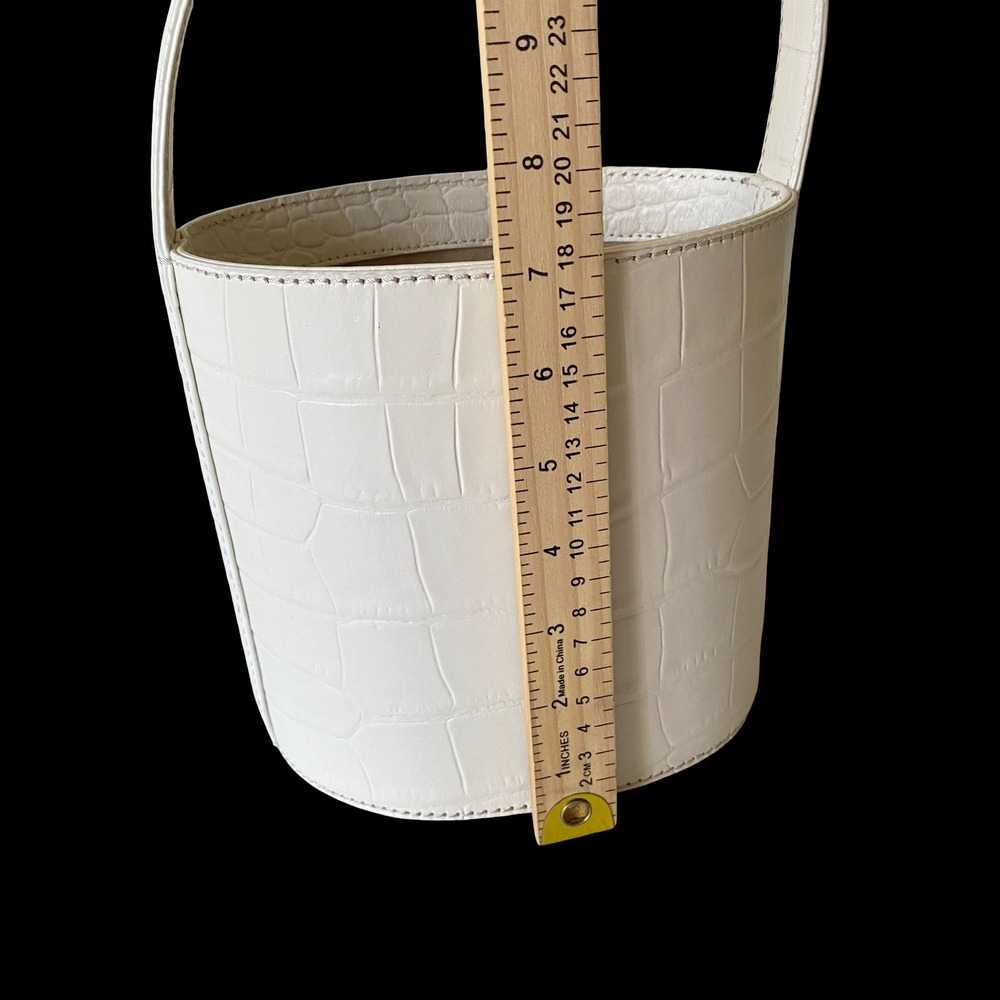 Staud Bissett Bucket Bag Cream Croc Embossed Leather Structured Top Handle Bag - Picture 8 of 8